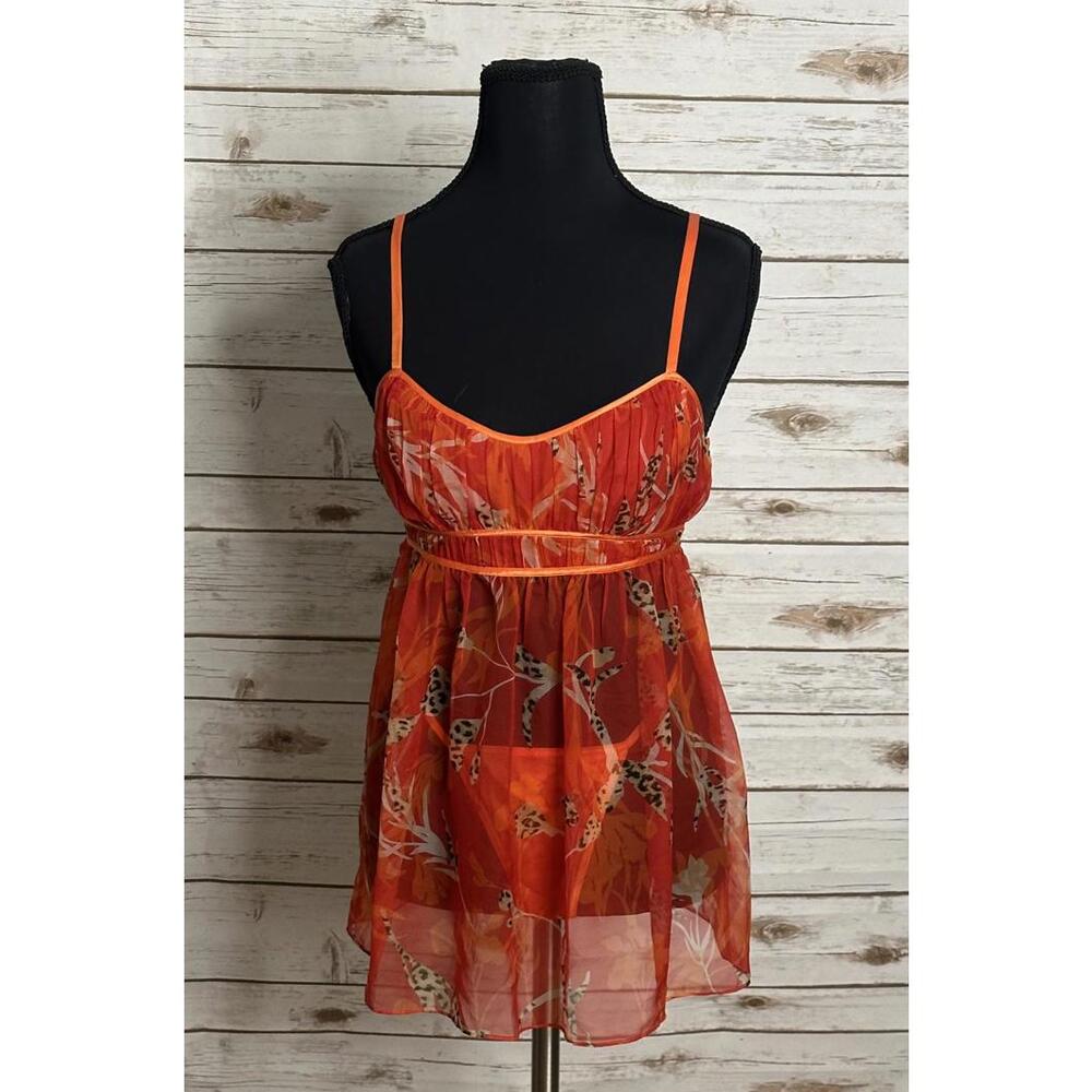 Victoria's Secret Very Sexy sheer chiffon babydoll floral/animal print set Small